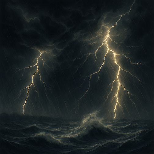 Storm waves and lightning
